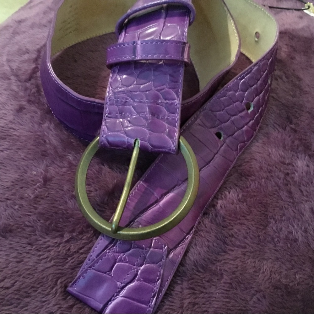 Suzanne Summers Wide Genuine Leather Purple Cured Belt, M/L-45”
